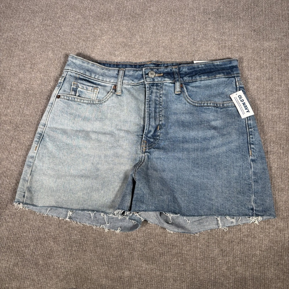 Old Navy Jean Shorts Women 10 OG Straight High Rise Split Wash Denim Raw Hem NWT